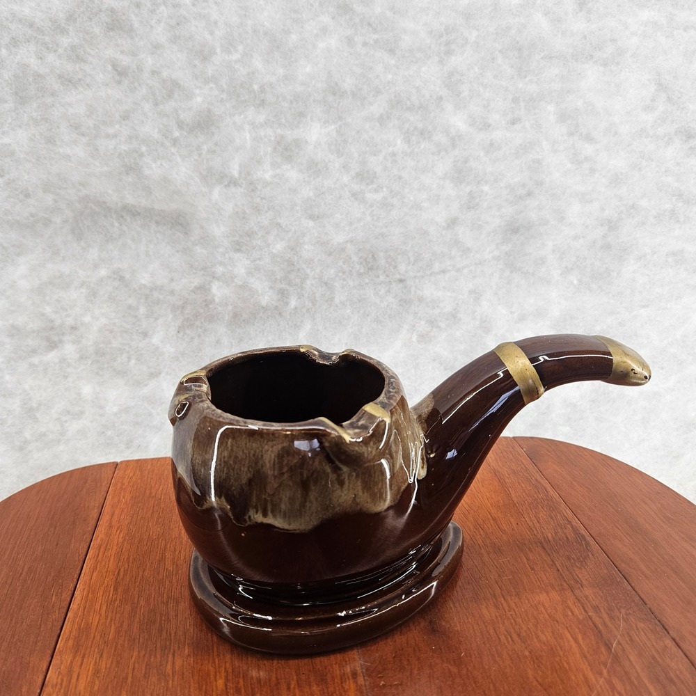 Napcoware Smoking Pipe Shaped Ashtray Planter Brown Glossy Made in Japan Vintage